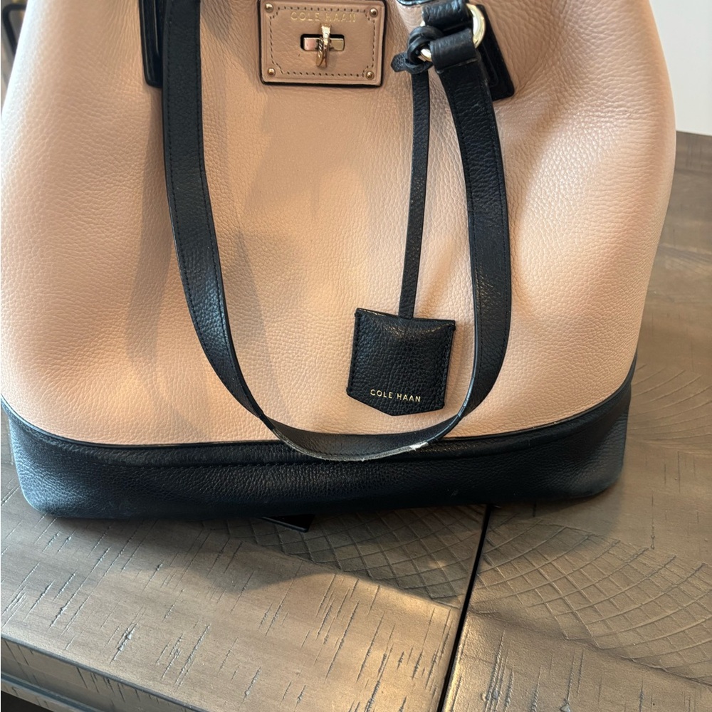 Cole Haan Two-Tone Blush and Black Leather Tote